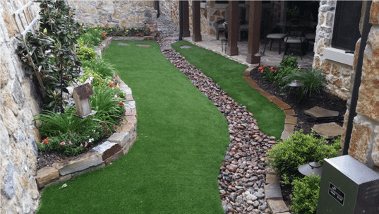 synthetic grass in the backyard